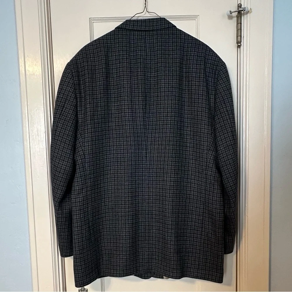 Tommy Hilfiger Blazer Plaid Blue Gray Wool Lined Two Button Houndstooth Size 44R